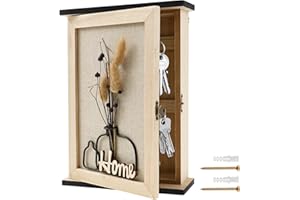 harupink Schlüsselkasten, Holz Schlüsselbox mit 6 Schlüsselhaken,Dekor Schlüsselschrank mit Trockenblumen,Schlüsselhalter Wandhalterung,Schlüsselablage für Eingang,Flur,Büro(B)