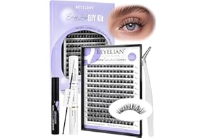 BEYELIAN Pestañas Postizas Cluster Lashes Kit with 168 Pcs D+ Lash Bond and Seal Remover, Eyelash Applicator for Beginner DIY at Home (Style3 0.07 Mix Black Band)