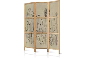 ‎MURANDO murando - Paravent Innen Raumteiler Holz 135x172 cm 3-teilig Japanische Trennwand Raumtrenner Room Divider Mobiler Sichtschutz Spanische Wand Raum Abtrennung Botanik Abstrakt Natur b-A-10443-bh-a