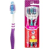 Colgate ZigZag, Toothbrush - Pack 3 pcs | Medium Manual Toothbrush, Multidimensional Crossed Filaments, Tongue Cleaner Includ