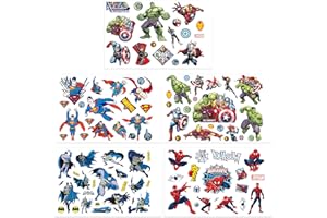 Qemsele Tatuaggi temporanei per Bambini, 10 Sheet 200+ Pcs Unicorno Tatuaggi Finti temporanei Adesivi per bambini Ragazzi festa di compleanno sacchetti regalo Giocattolo (Supereroe)