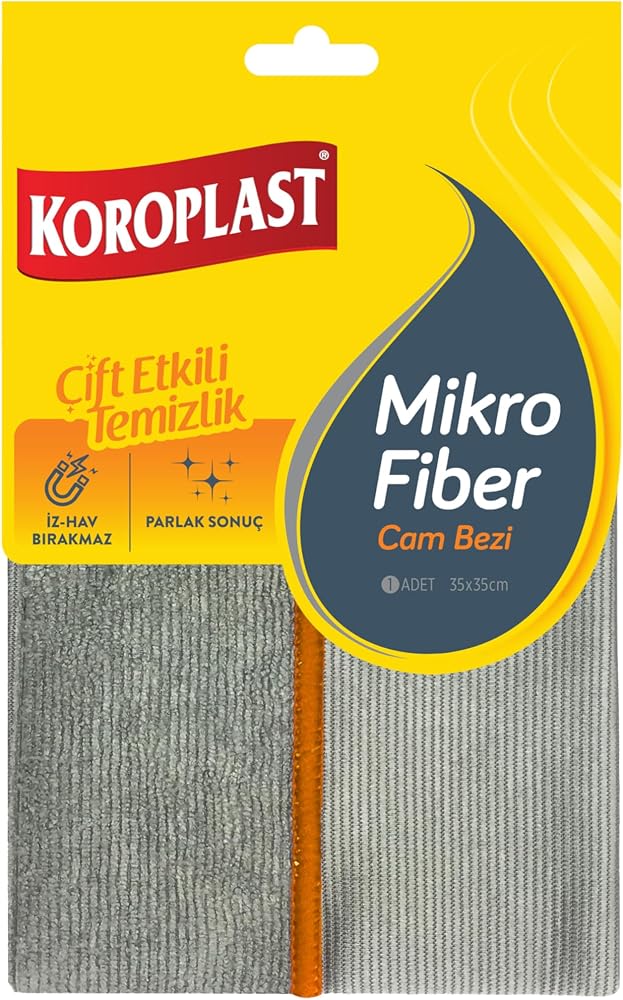 Koroplast Mikrofiber Cam Bezi Tekli, Çift Taraflı Mikrofiber Temizlik Bezi 35x35 cm, Laptop, Bilgisayar, Televizyon, Telefon, Cam, Pencere, Ayna, Araba, Araç Temizliği için Toz, Tüy, Çizik Bırakmaz