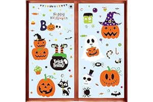 CUTLOT Halloween Deko Fensteraufkleber, Kürbis Geist Spinnen Süßigkeiten Fensterbilder, 9 Blätte Fenster Tür Aufkleber, Wandaufkleber für Kinder Halloween Partys (Kürbisse)