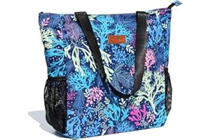 ESVAN Borsa a tracolla grande, motivo floreale, impermeabile, per palestra, spiaggia, viaggi e uso quotidiano, blu ([Z] Corallo), Large