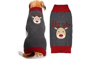 ABRRLO Dog Christmas Jumper Outfits Grey Reindeer Ugly Xmas Pet Sweater Puppy Cat Holiday Costume New Year Clothes Gift for Small Medium Large Dogs (Grey Reindeer,XL)