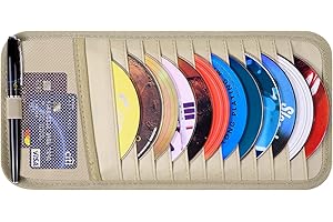 Wisdompro Organizer Per Parasole Per Auto, Organizzatore per Visiera Parasole con 12 Custodie per DVD, 1 Tasca in Rete, 1 Portapenne e Cinturino Elastico (Cachi)