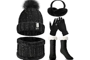 WEASIC Hat and Scarf Set for Women Hat Scarf and Gloves Set Ladies Women's Cold Weather Sets Womens Hat Scarf and Gloves Set Ear Muffs Slippers Women Christmas Gifts for Women
