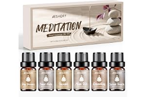 AESHORY Meditation Blanda Eteriska Oljor Set 6 x 10ML, Naturlig Aromaterapioljor Doftoljor för Diffusorer, Massage, Yoga - Jordning, Helig Andning, Sinnet Stilla, Inre Gloria, Insikt, Djup Närvaro