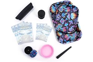 Winter Shore Set Macina Spezie e Vassoio per Rollare - 2 Vassoi di Latta con Barattolo, Trita Spezie, Posa Cenere, Rollatore Sigarette, 6 Bustine di Plastica - Kit di Vassoi Colorati per Erbe e Spezie