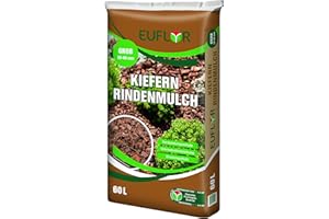 Euflor Kieferindenmulch 60L Sack, dauerhaftes Abdeckmaterial für Flächen in Gärten und auf Wegen, aus naturbelassener Kiefernrinde (10-40mm)