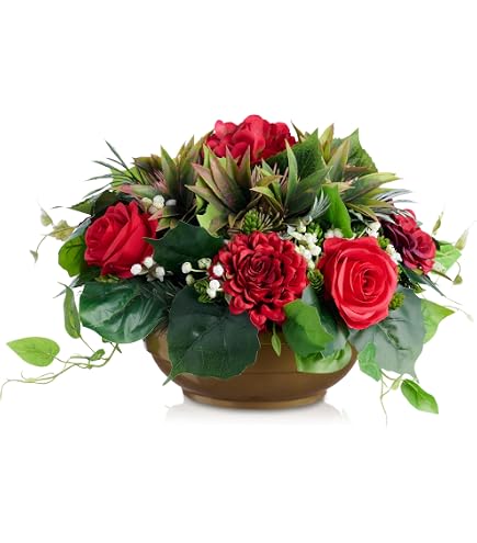 Amazon.de: Frhlingsgesteck knstlich fr Grab Friedhof Gedenksttten, grabgestecke  knstlich, grabgestecke fr urnengrab, Frhlingsblumen Grabgesteck knstlich  mit Rosa (Rot)