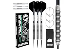 ‎RED DRAGON DARTS PEGASUS TUNGSTEN STEEL DARTPFEILE - 24g, 26g, 28g or 30g - Black Shafts, Black Flights, Case & RED DRAGON Checkout Card