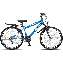 Talson 26 Zoll Mountainbike Fahrrad MIT 21-Gang Shimano, Gabelfederung & Beleuchtung Blau Sport & Freizeit