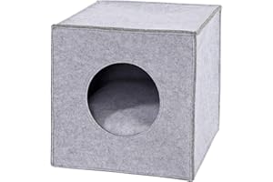 lionto Caverne pour Chats en Feutre Robuste adaptée aux systèmes de rayonnage, 33x37x33 cm, lit pour Chats Pliable en Forme de Cube, Niche avec Coussin Confortable, Gris Clair