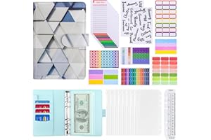 TENXSNUG 30Pcs Raccoglitore Soldi in Pelle, Raccoglitore ad Anelli A6 6 con 8 Tasche per Buste Economiche, 12 Fogli Budget Spese, 9 Etichette Adesive e 1 Righello per Risparmi, Blu Scuro