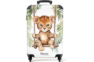 NoBoringSuitcases.com Valise Cabine Enfant Garçon 55x35x25cm - Bagages Roulette (Bébé Léopard - Marron)