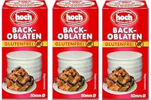 ‎HOCH Hoch | runde Back Oblaten | 50 mm | 35 g pro Packung | 3er Pack | Glutenfrei | Vegan | Esspapier zum Backen von Makronen & Lebkuchen