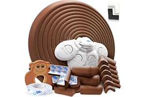 DEASANA® Kantenschutz für Baby aus Gummi, 6,3M Stoßfänger Rolle und 12 Eckenschutz, 4 Schubladenverschlüsse, 1 Türstopper, Zertifiziert [Braun]