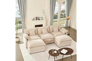 Litbird Sofá Modular en Forma de U, sofá de Esquina de 3 plazas con Taburete, diseño de Asiento Profundo, sofá Nube para Sala de Estar (Camel)