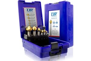 TJR® Svasatore a 90° diametro 6,3 – 20,5 mm in acciaio HSS con rivestimento TiN – Davvero affilato – Kit svasato e sbavatura per legno, metallo e plastica in pratica scatola