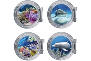 KAIRNE 4Pcs Marine Sticker Muraux 3D,Sticker Mural Sous-Marins,3D Tropical Poisson Sticker pour Salon,Animaux Marins Sticker,Océan Autocollant Décoration Murale pour Salle de Bain Chambre Enfants Deco