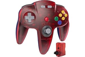 miadore 2.4 GHz Wireless N64 Controller,N64 Receiver,Compatible with N64 Console - (Rechargeable) (Plug and Play) (Built-in Rumble)(Clear Red)