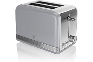 Swan ST19010GRN Retro 2-Slice Toaster with Defost/Reheat/Cancel Functions, Cord Storage, 815W, Retro Grey