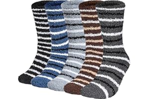 Chalier Cozy 5 Pairs Mens Fluffy Slipper Socks, Thermal Comfy High Elasticity Sock - Thick Home Bed Socks for Winter