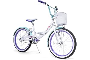 Huffy Girly Girl 20-Inch Cruiser Bike, Basket, Bell, Mudguards, Adjustable Comfort Saddle, Upright Handlebars, Single-Speed, Dual Brakes, Stylish Girls’ Bike for Ages 5-9,