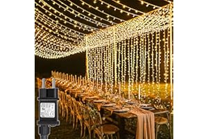 yowin 2 Pièces Rideau Lumineux Noël 6m x 3m 600 LED Guirlande Lumineuse Rideaux Alimenta Secteur, 8 Modes Étanche Guirlande lumineux pour Mariage Interieur Extérieur Decorations - Blanc Chaud