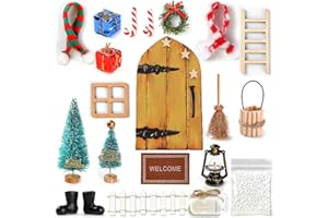 HOTSAN Wichteltür Zubehör Weihnachten, 22pcs Wichteltür Zubehör, Wichtelhaus-Weihnachtsdekorationen, Wichteltür Sets mit Weihnachtsbäumen, Perfekte Weihnachtsdekorationen, Kinder
