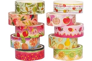 MAGLITT Owoce zestaw taśm Washi, 10 rolek, zbiory sadu, złote taśmy dekoracyjne do pamiętników, planerów, scrapbookingu, pakowania prezentów, rzemiosła DIY (Fruits)