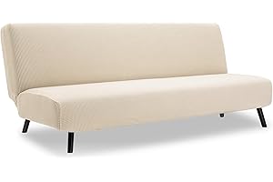 TIANSHU Funda Sofa Cama Sin Brazos Elástica, Fundas de Clic Clac 3 Plazas Sofa Cama Plegable Protector Ajustables Antideslizante Universal para Dormitorio y salón (Beige)