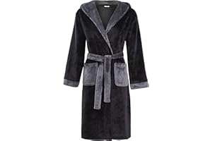 Slumber Hut® Luxury Boys Fleece Hooded Dressing Gown Warm Shaggy Snuggle or Flannel Fabric Childrens Robe - Navy Blue Grey - Size 7 8 9 10 11 12 13 Years
