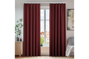 Deconovo Mörkläggningsgardiner, värmeisolerade, modern design med öljetter, gardiner för flickrum, 140 x 175 cm (bredd x höjd), nr l röd, 2 delar
