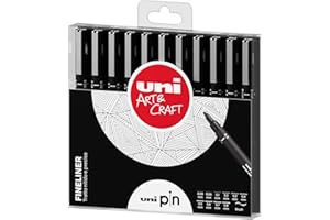 OSAMA Uni Ball - Pennarelli Indelebili Punta Fine Fineliner Uni PIN, Set 11 Penne Nere Micro Liner Punte Assortite, Pennarelli Professionali da Disegno Tecnico/Grafico, Bullet Journal, Lettering e Sketching
