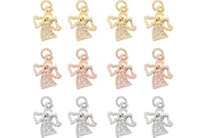 CHGCRAFT 12Pz 3Colors Angelo Charm Ottone Micro Pave Cubic Zirconia Angelo Pendente Charms Pendenti Angelo Pendente Collana Charms per Orecchini Bracciale DIY Making, 0.4x0.5 pollici