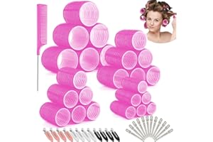 Aotfusd Zestaw 49 wałków do włosów, loki, bez wysokiej temperatury, duże wałki do włosów, małe wałki do samodzielnego przyklejania, 24 sztuki, do długich, średnich krótkich salonów, 60/45/36/25 mm