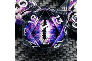 KERWELLSI Liquid Core Beholder's Dragon Eye DND Dice Set D&D with Gifts Box, Purple Resin Sharp Edge Dungeons and Dragons Dice, 7Pcs Polyhedral & RPG Role Playing Game Dice D20 D12 D10 D8 D6 D4