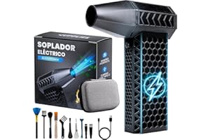 RELAXTY JUPPLIES Soplador de Aire Potente Eléctrico 180,000 RPM – Mini Turboventilador Recargable con Batería 6000mAh – Pistola Aire Comprimido Limpieza PC, Teclados, Autos, Hojas y Más