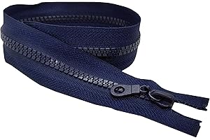 ZIPS & BOBS 1pc Navy Blue Chunky Zip Size #5 Open-End Type Single One Way Slider Resing Fastener Zip Repair for Jackets Fleeces Coats Medium-Weight Plastic Teeth (40cm (15.7") Long)