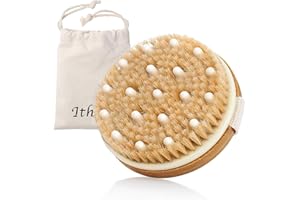Ithyes Brosse pour le corps La brosse exfoliante La brosse de bain à poils naturels pour éliminer les toxines cellulites de la peau morte Le traitement, Améliorer les fonctions lymphatiques, Exfoliant