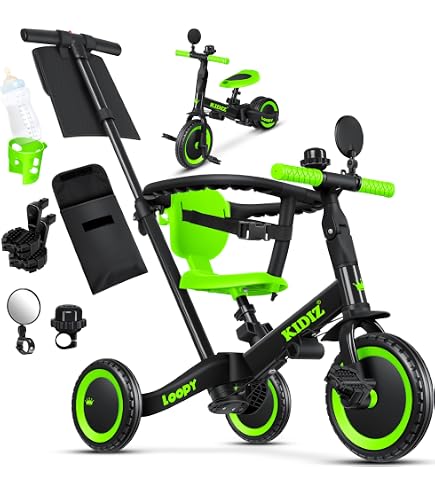 KORIMEFA Tricycle 4 En 1 Bébé 1-3 Ans – Avec Poussette Parentale, Siège & Guidon Réglables | Tricycle Évolutif Draisienne Vélo Équilibre Garçons Filles