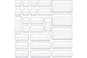 Panzy Home 25 Pcs Drawer Organiser Clear Desk Drawer Organisers Trays Makeup Drawer Divider Clear Plastic Storage Boxes for Bathroom Cosmetics Kitchen Office Stationery