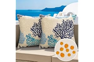 VELVHOM Fundas Cojines Océano 50x50 Funda de Cojín para Sofá Impermeable Lino Estrella de Mar Algas Marinas Primavera Verano Fundas de Cojines Decorativas para Balcón Terraza Patio Jardín Juego de 2
