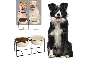 AHX Zestaw misek dla psów, podwyższona, ceramiczna miska dla psa – duże miski dla psów z antypoślizgowym stojakiem – duża miska na karmę dla średnich i dużych psów, podwójna miska dla psów, 2 x 1600 ml
