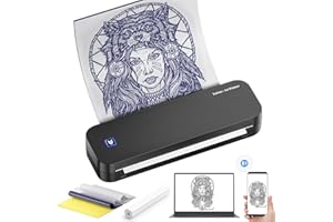 LIUMATE Stampante Stencil Tattoo Bluetooth Stampante Termica Tattoo 2600mAh con 20 Fogli Carta per trasferimento, A4 Stampante Tatuaggi Portatile Stampante Termica, Compatibile con smartphone e PC