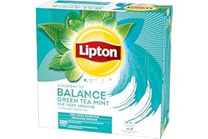 Lipton, Sélection Détente, Thé Vert, Infusion à Froid ou Chaud, Goût Menthe, Fraîcheur, Ingrédients d'Origine 100% Naturelle, 100 Sachets