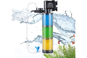 Weipro Internal Fish Tank Filter with 3-Stage Filtration, Transparent Filter Cartridges, 5W Adjustable Submersible Aquarium Filter Pump for 50~120 Liters Tropical Fish Tank, TH280B(330L/H)