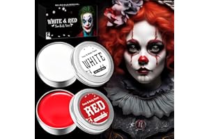 ELF-GRETTER Trucchi Halloween Clown Make up, Trucco Viso Halloween Bianco e Rosso per Adulti Bambini, Halloween Makeup Effetti Speciali Face Paint per Carnevale Feste Cosplay Sfx